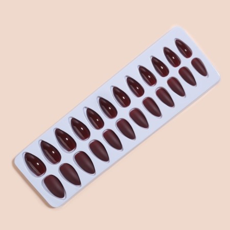 Patch nails, 24 pcs, with glue plates, almond shape, burgundy color-5