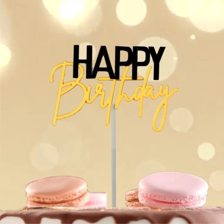 Topper "Happy Birthday", Black-Zoloto Color-1