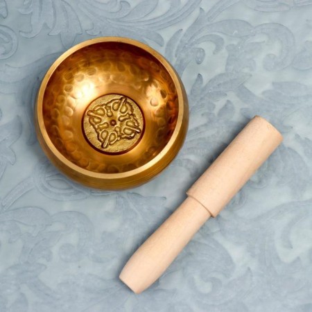 Singing bowl metal golden matte "Points and Flower" with a 4x8x8 cm resonator-2