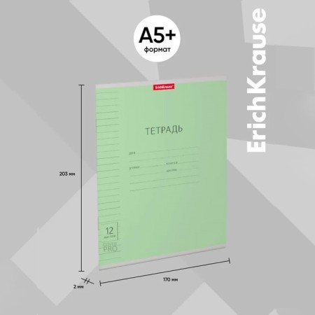 Notebook 12 sheets of the Erichkrause line "Coverpro classics" with a plastic cover green,-11
