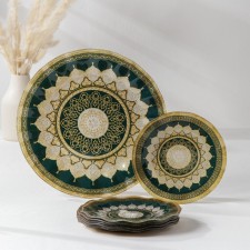 Diningral “Mehendi”, 7 objects: D = 30 cm - 1 pc, D = 18 cm - 6 pcs, green color with yellow
