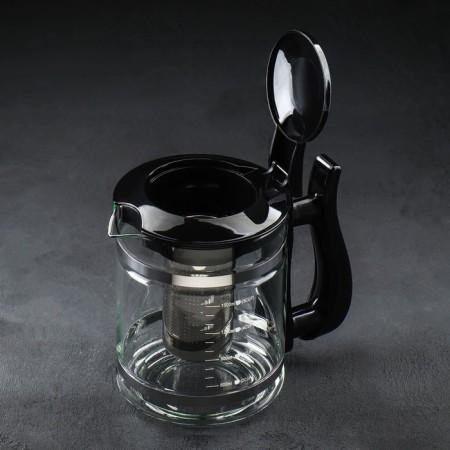 Glass teapot "Cessel", 1.2 l, with metal sieve, black color-1