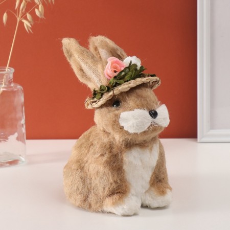 Decor "Rabbit in a straw hat with flowers" 16x18x22 cm