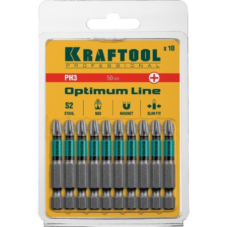 Bits Kraftool Optimum Line 26122-3-50-10, E 1/4 ", 50 mm, 10 pcs., PH3-1