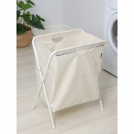 Basket-mezzle for linen on a metal frame, 53 × 39 × 62 cm, beige color-4