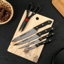 A set of kitchen supplies, 6 objects: 4 knives 8 cm, 13 cm, 16 cm, 16 cm, scissors, board 28 × 18 cm