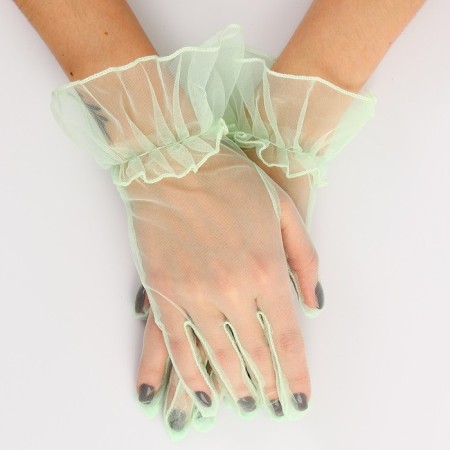 Carnival accessory - transparent gloves with a skirt, green color-1