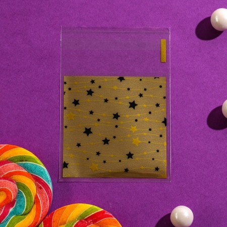 BOPP package with sticky tape, "stars", 7*7+3cm-1