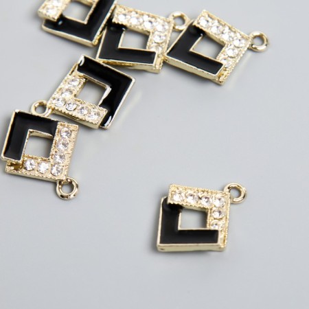 Decor for creativity metal, enamel, rhombs "rhombus" gold with black 1.7x2.2 cm