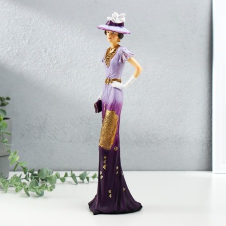 Polystone souvenir "Lady in a lilac-violet dress, in a hat, with a clutch" 9.5x9x32 cm-2