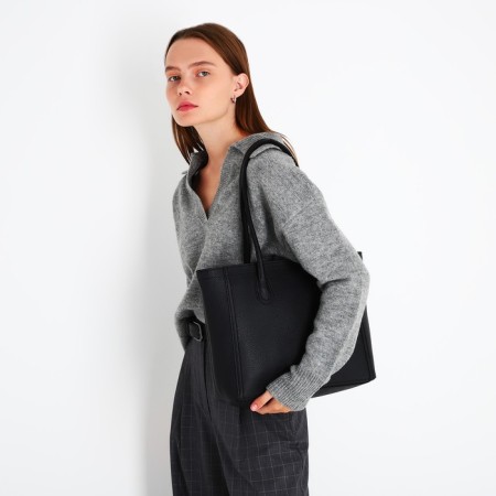 Soper bag with zipper, black color-6