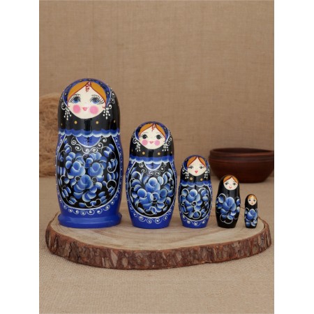 Matryoshka "Black Gzhel" 5 Puppet Bolshoi