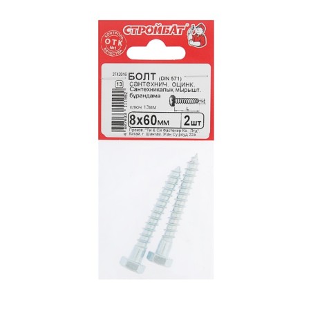 Bolt plumbing galley. DIN 571 8x 60, 2 pcs