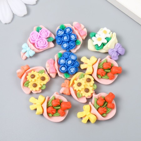 Decor for creativity plastic "Bouquet of flowers" set 10 pcs mix