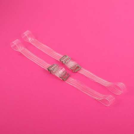 Straps silicone, fittings metal, 4 stripes, 1 cm, 37 cm, pair, color transparent-2
