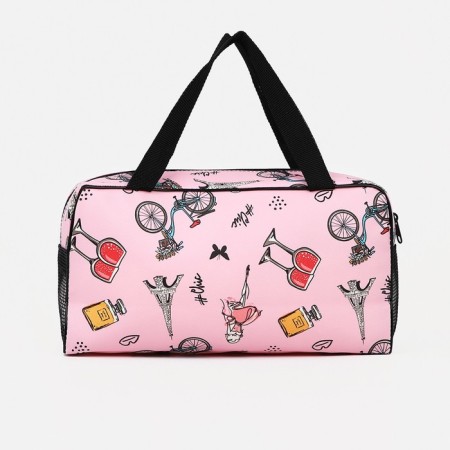 Cosmetic bag on a zipper, with a grid, pink color-1