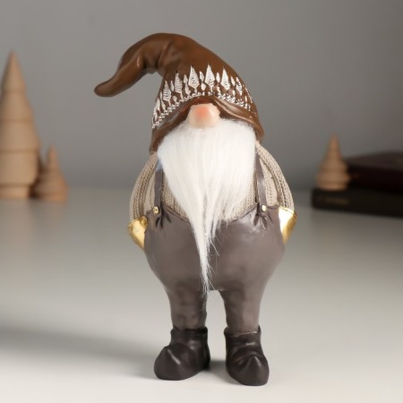 Polystone souvenir "Gnome in gray pants, in a hood with Christmas trees" 11x7x17.5 cm