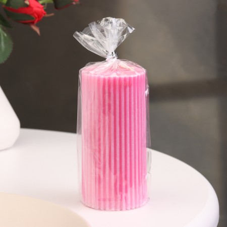 Candle-cylinder with faces, 5x10 cm, raspberry, 6 hours-2