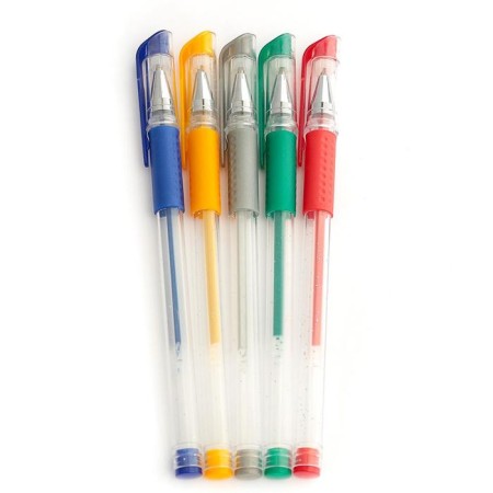 A set of gel pens, 5 colors, metallic, with rubber holders, mix-1