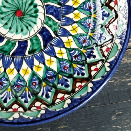 Plate of the Rishtan ceramics "Flowers", 23 cm, blue-2