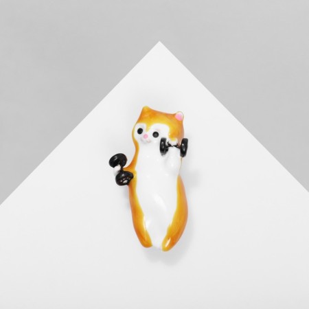 Brooch "Cat" with dumbbells, white-orange color in gold
