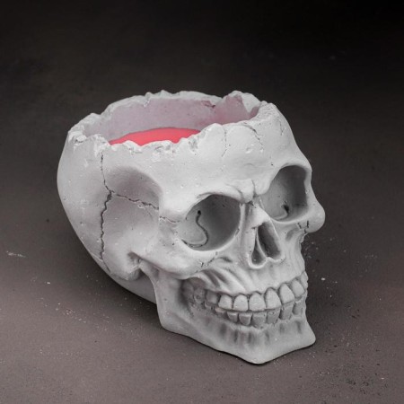 Figure Aromatic candle in concrete "Skull", 14x11 cm, red, garden berries