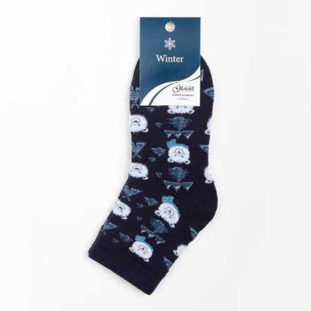 Women's terry socks "bears", dark blue color, size 23-25-4