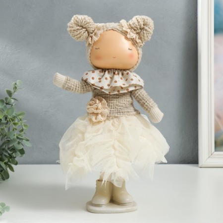 Interior doll "Baby in a beige outfit, a skirt from a mesh" 33x15x18.5 cm