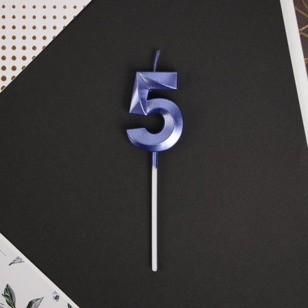 Candle for the cake, the number "5", blue.