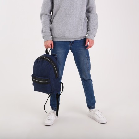 A backpack with a zipper, "saxi", outer pocket, blue color-7