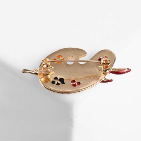Brooch "Palette" with brushes, colored in gold-2