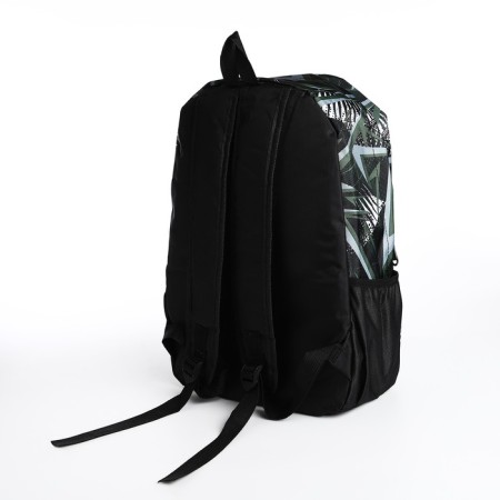 School backpack from textiles on lightning, 3 pockets, green-3