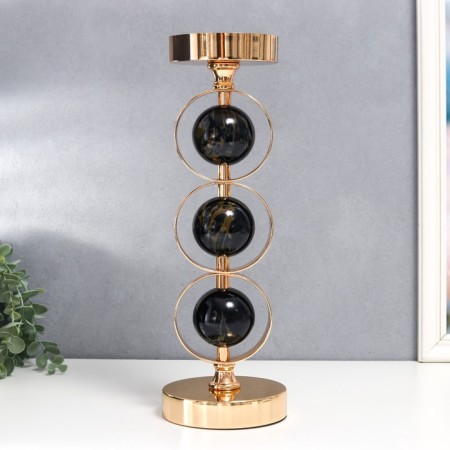 Summary Metal for 1 candle "Three black marble balls in the fields" Gold 37x12x12 cm-1