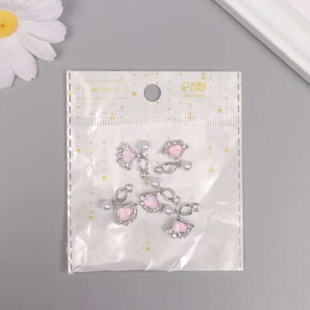Decor for creativity metal, rhinestones "heart in the leaf" silver 1.7x1.6x0.5 cm-3