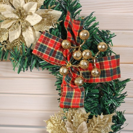 New Year's wreath D-40 cm "Bright fairy tale" bows with berries voluminous flowers-1