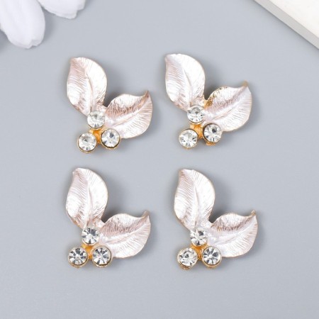 Decor for creativity Metal "Two leaves" rhinestones, gold set 4 pcs 2.1x2.1 cm-2