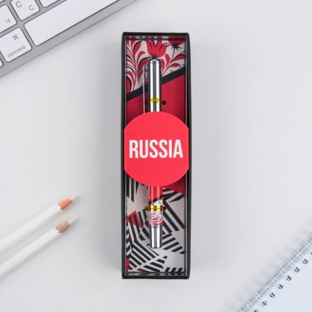 Metal pen with a cap "Russia", accessories silver, 1.0 mm-1