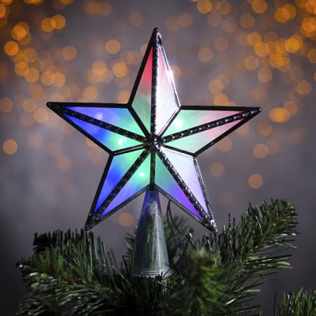 LED top for the Christmas tree “Silver Star” 16 cm, 10 LED, wire 2 meters, 220 V, glow of multi