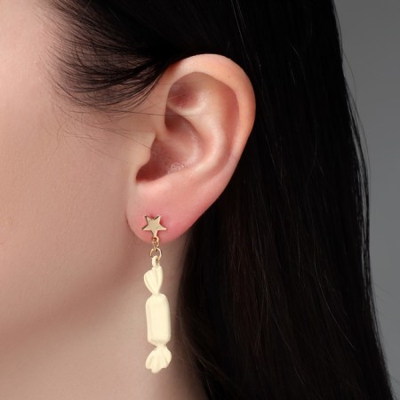 Earrings "sweets" with stars, white-green in gold-4