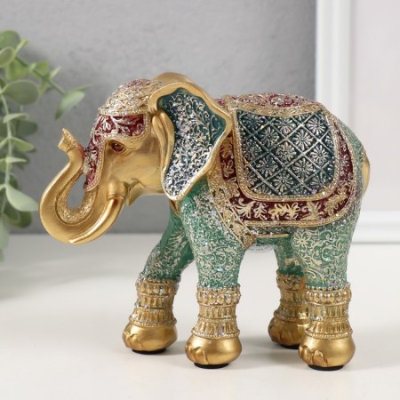 Souvenir Polystone "Elephant, chamomile on the Propon" red-blue, sparkle 15x6x12.5 cm-3