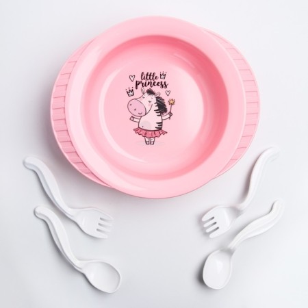 A set of children's dishes: a plate on a suction cup, 500 ml, a spoon, 2 pcs., Fork, 2 pcs., Mix colors-3