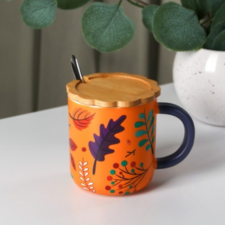 Ceramic mug with a spoon "Herbarium", 350 ml