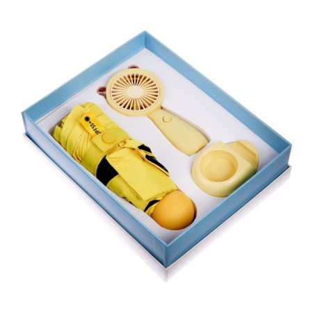 Gift set fan and umbrella, yellow-1