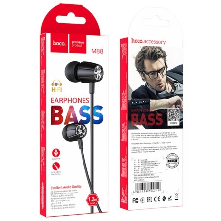 Hoco M88 headphones, wired, vacuum, microphone, jack 3.5 mm, 1.2 m, black-5