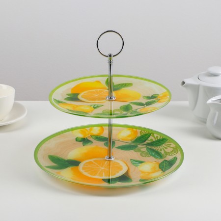 Glass fruit 2-tier shade "Dolce", d = 25/20 cm, yellow color