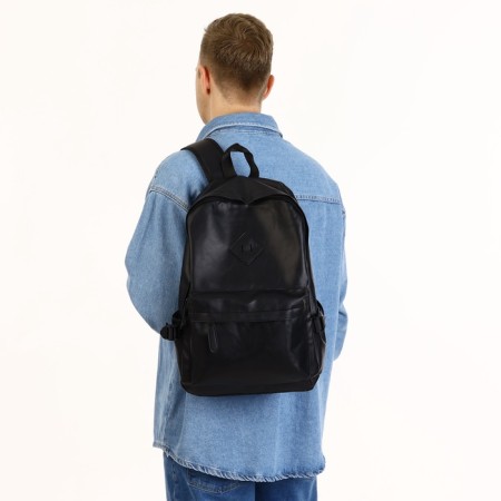 City backpack of artificial leather with lightning, 3 pockets, black color-6