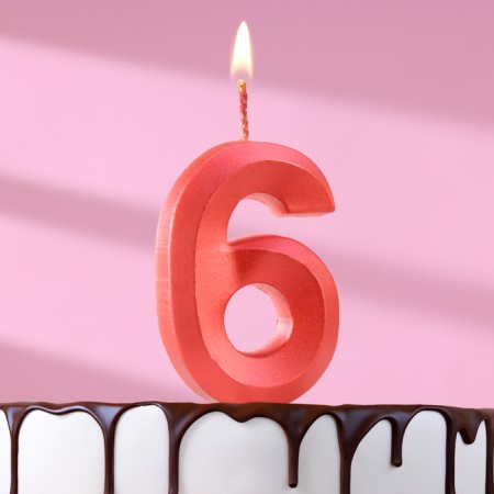 Candle in the Cake "Fine", number "6", red metallic, 6.5 cm