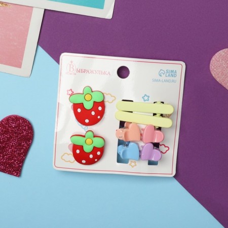 Hair set "Tiny" (2 elastic bands, 2 clamps, 4 crab) berry, mix