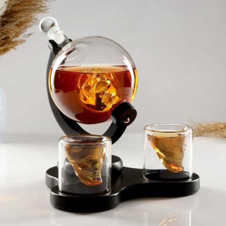 Mini -bar skull, on a stand, skeleton - 850 ml, glasses - 80 ml, 23.5 x 26.5 x 24 cm