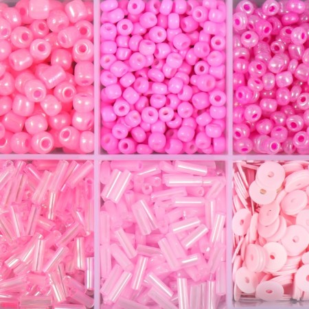 Glass beads 6/0, 12/0 in the box "pink" glass and sequins 12.5x6.5x2 cm-2